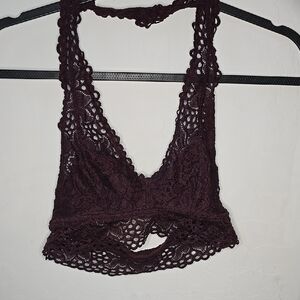 Lace Halter Bralette in Dark Purple/Burgandy